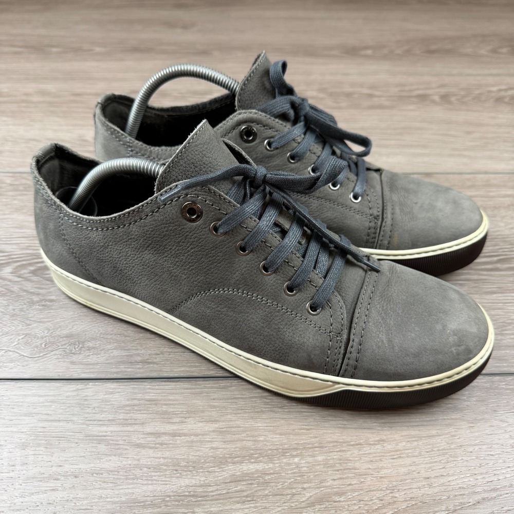 Lanvin Mens Sneakers Leather Cap Toe Low Top Grey 10